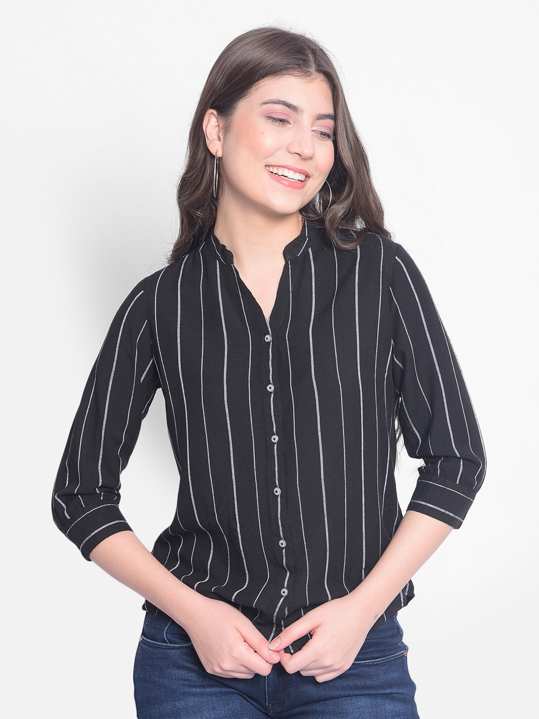 Black Striped Shirt-Women Shirts-Crimsoune Club