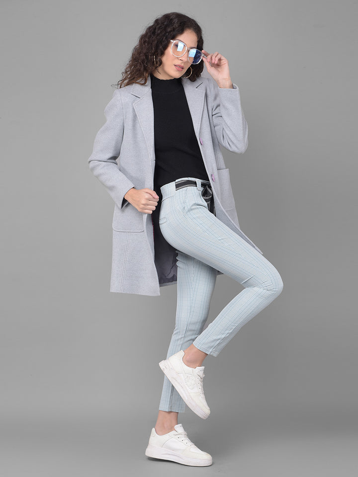 Blue Printed Trousers With Belt-Women Trousers-Crimsoune Club