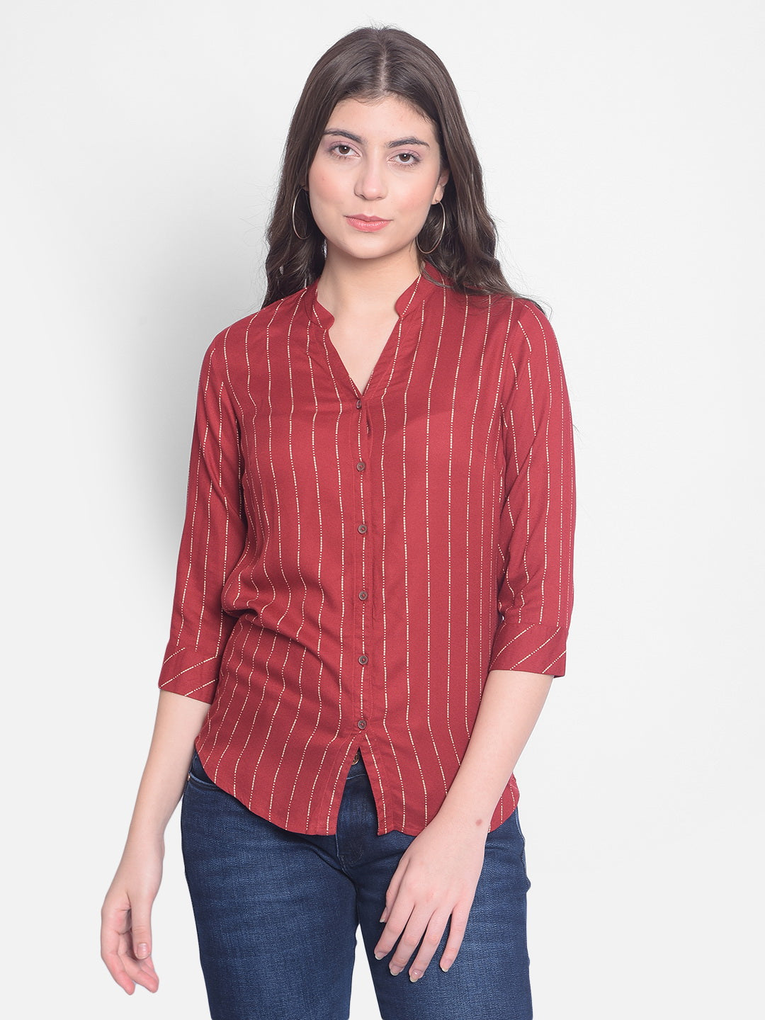 Red Striped Shirt-Women Shirts-Crimsoune Club