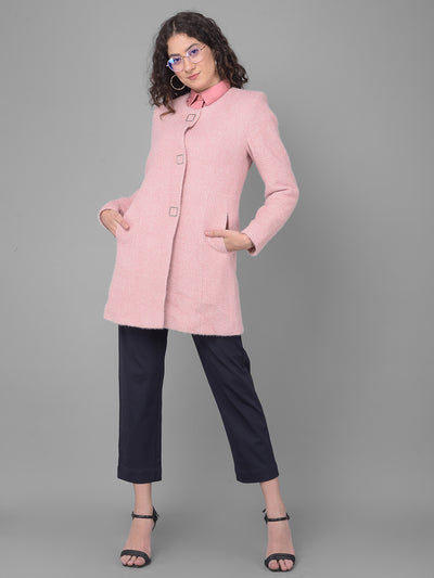 Pink Round Neck Overcoat-Women Coats-Crimsoune Club