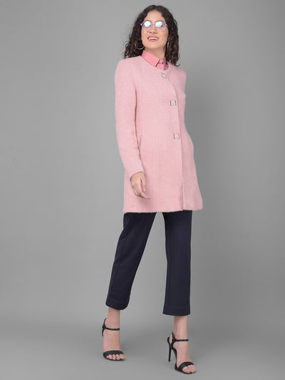 Pink Round Neck Overcoat-Women Coats-Crimsoune Club