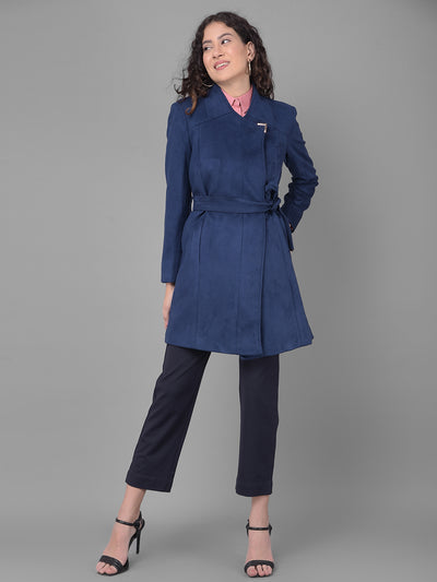 Navy Blue Wrap Coat-Women Coats-Crimsoune Club