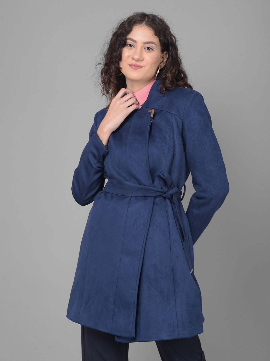 Navy Blue Wrap Coat-Women Coats-Crimsoune Club