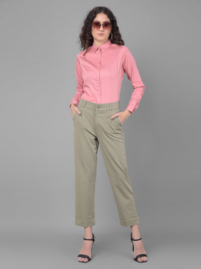 Olive Pleated Straight Trousers-Women Trousers-Crimsoune Club