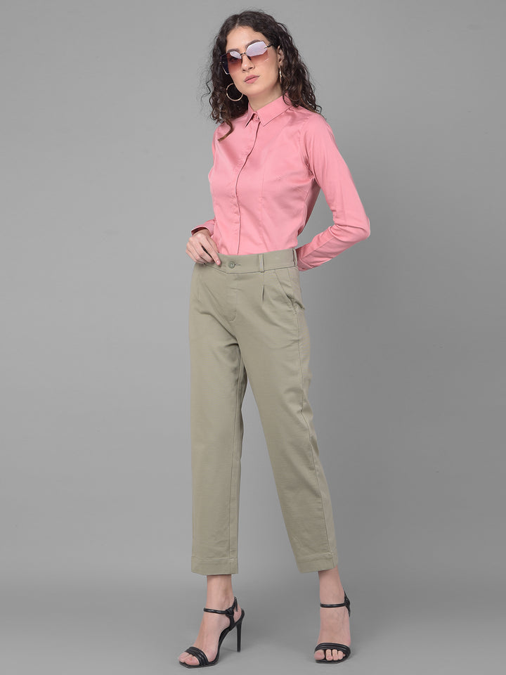 Olive Pleated Straight Trousers-Women Trousers-Crimsoune Club