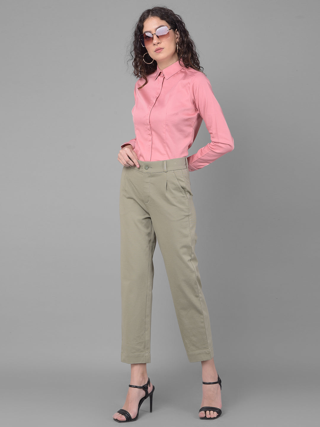 Olive Pleated Straight Trousers-Women Trousers-Crimsoune Club