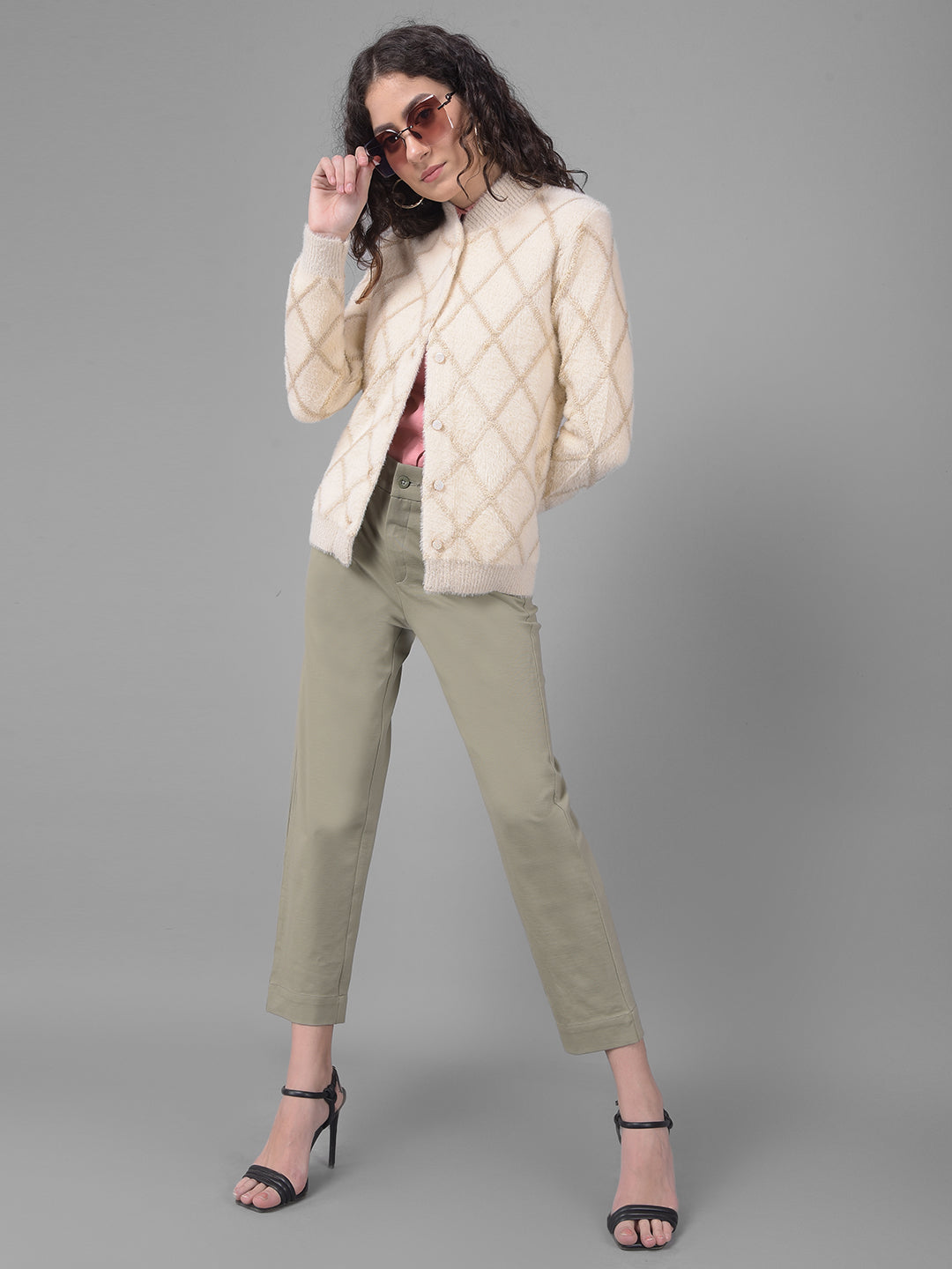 Cream Printed Cardigan-Women Sweaters-Crimsoune Club