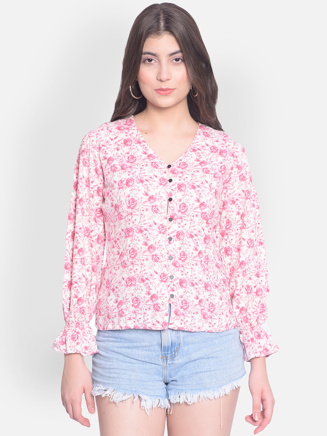 Pink Floral Top-Women Tops-Crimsoune Club