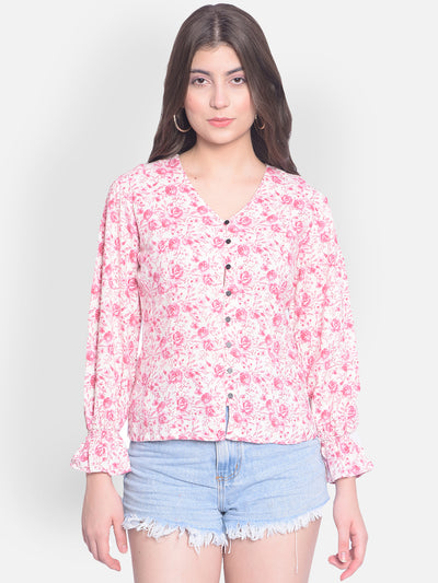 Pink Floral Top-Women Tops-Crimsoune Club