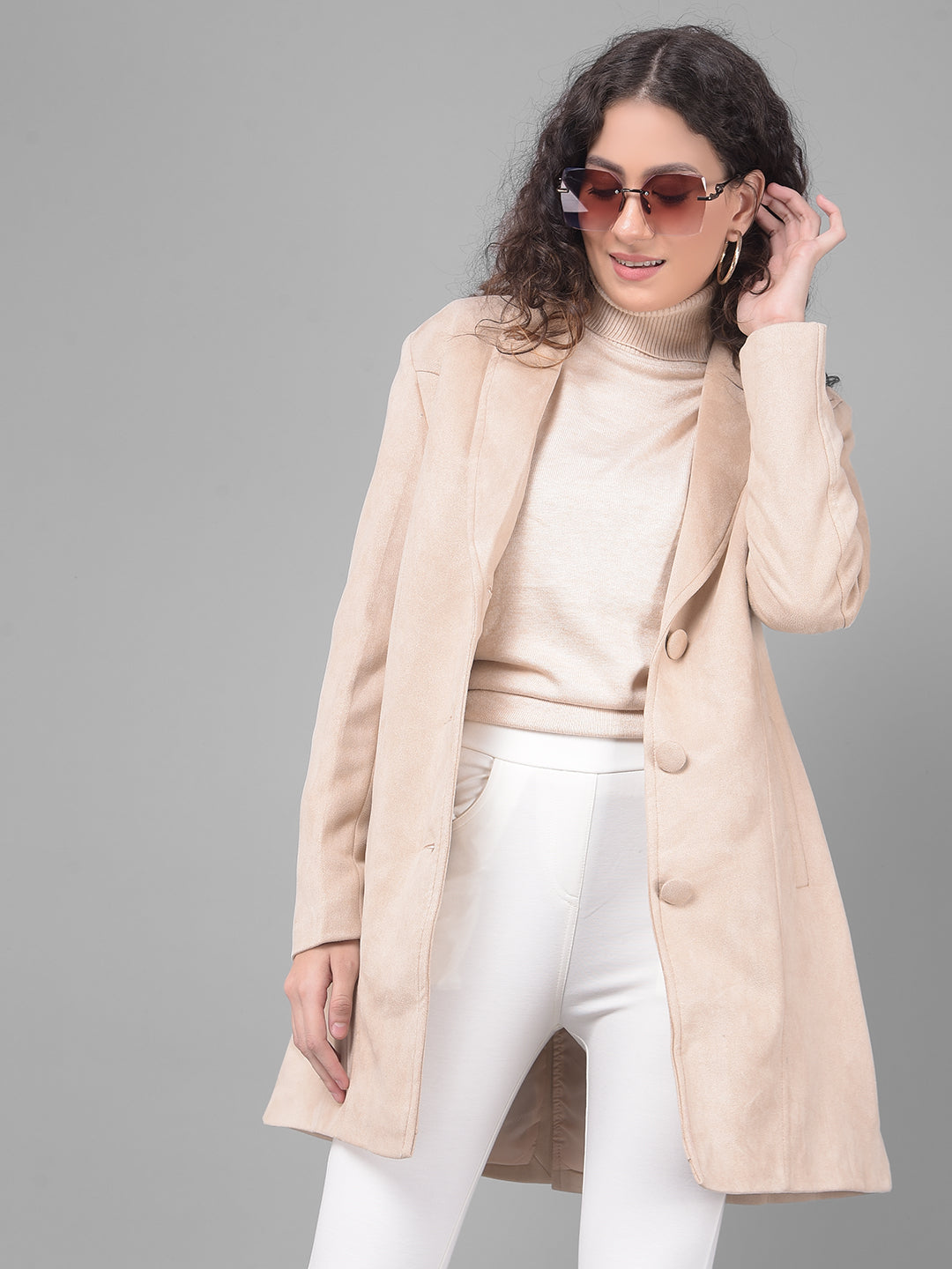 Beige Overcoat-Women Coats-Crimsoune Club