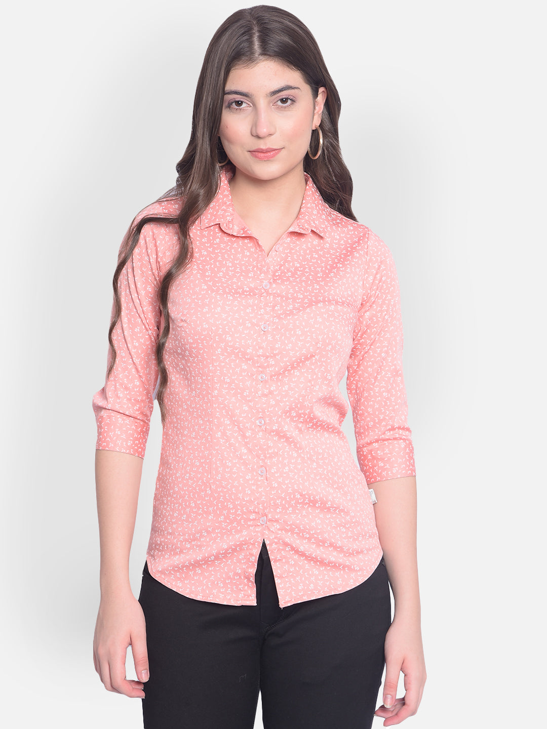 Peach Printed Shirt-Women Shirts-Crimsoune Club