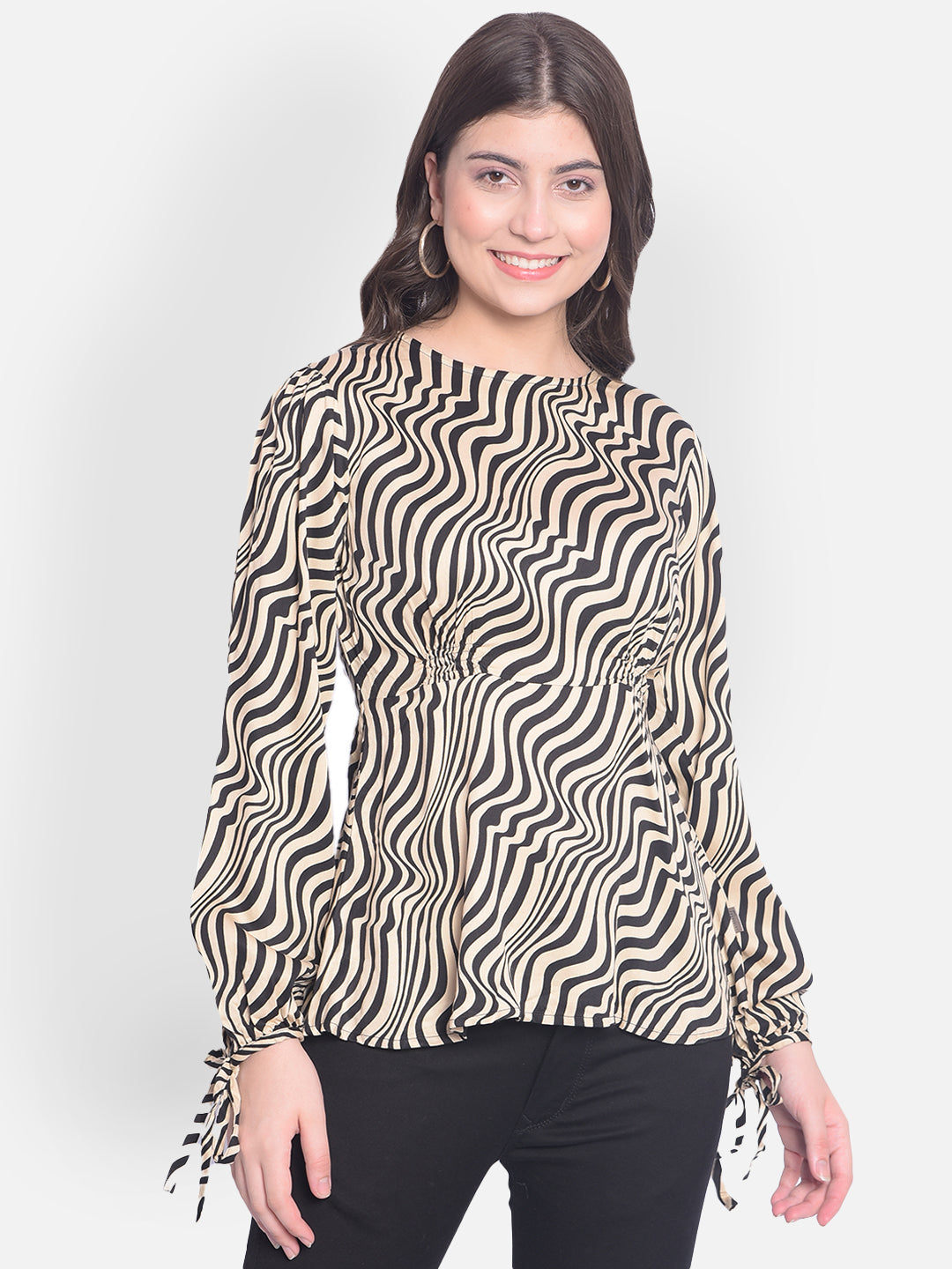 Brown Animal Printed Top-Women Tops-Crimsoune Club