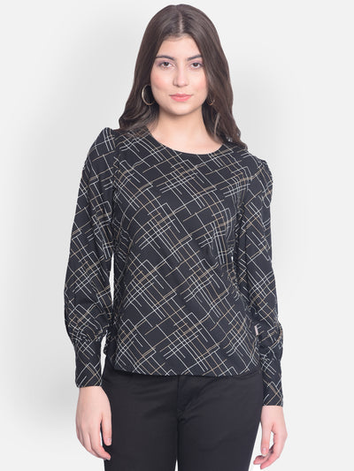 Black Printed Top-Women Tops-Crimsoune Club