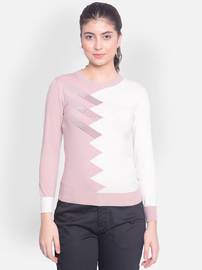 Pink Colourblock Sweater-Women Sweaters-Crimsoune Club