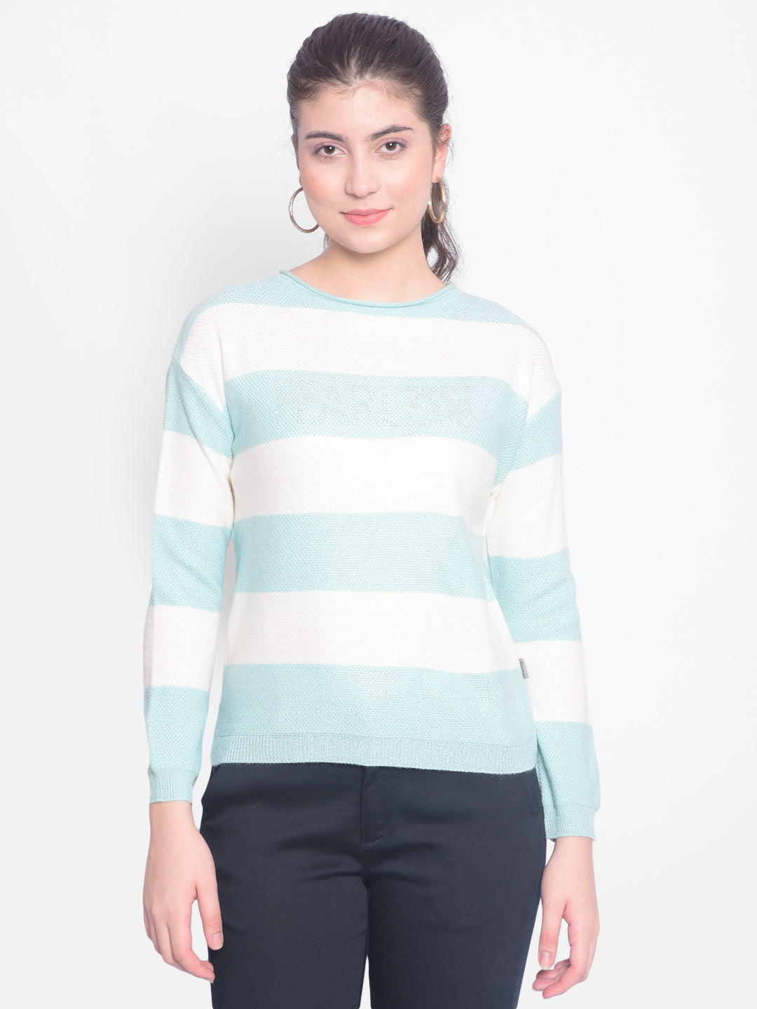 Blue Striped Sweater-Women Sweaters-Crimsoune Club