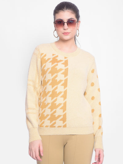 Cream Printed Sweater-Women Sweaters-Crimsoune Club