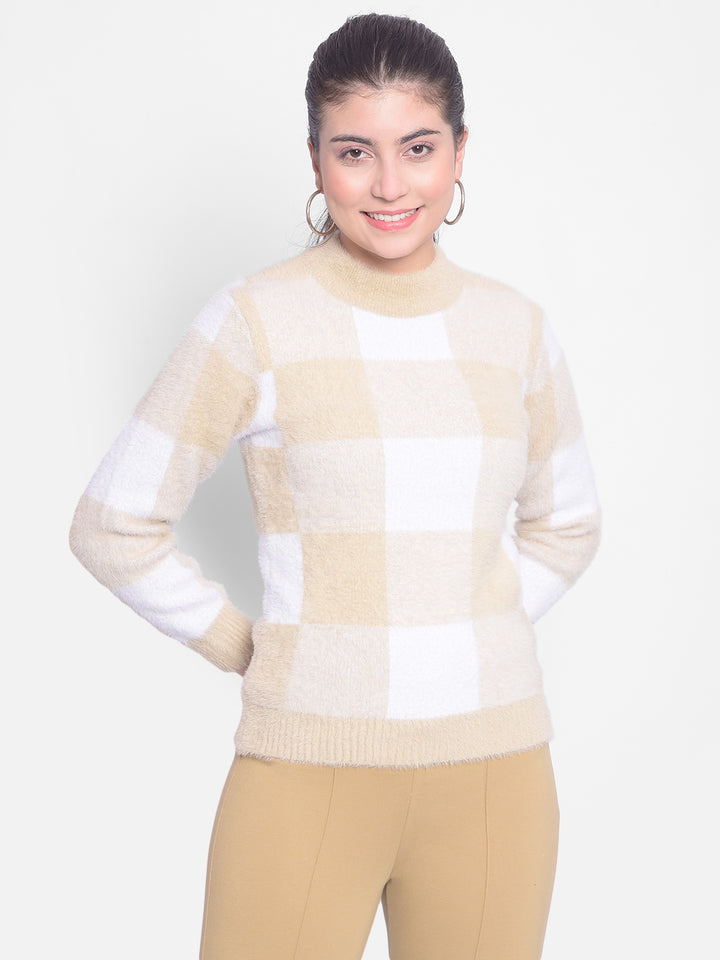 Beige Colourblock Sweater-Women Sweaters-Crimsoune Club