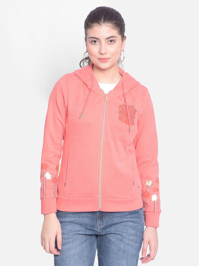 Pink Printed Sweatshirt With Hood-Women Sweatshirts-Crimsoune Club