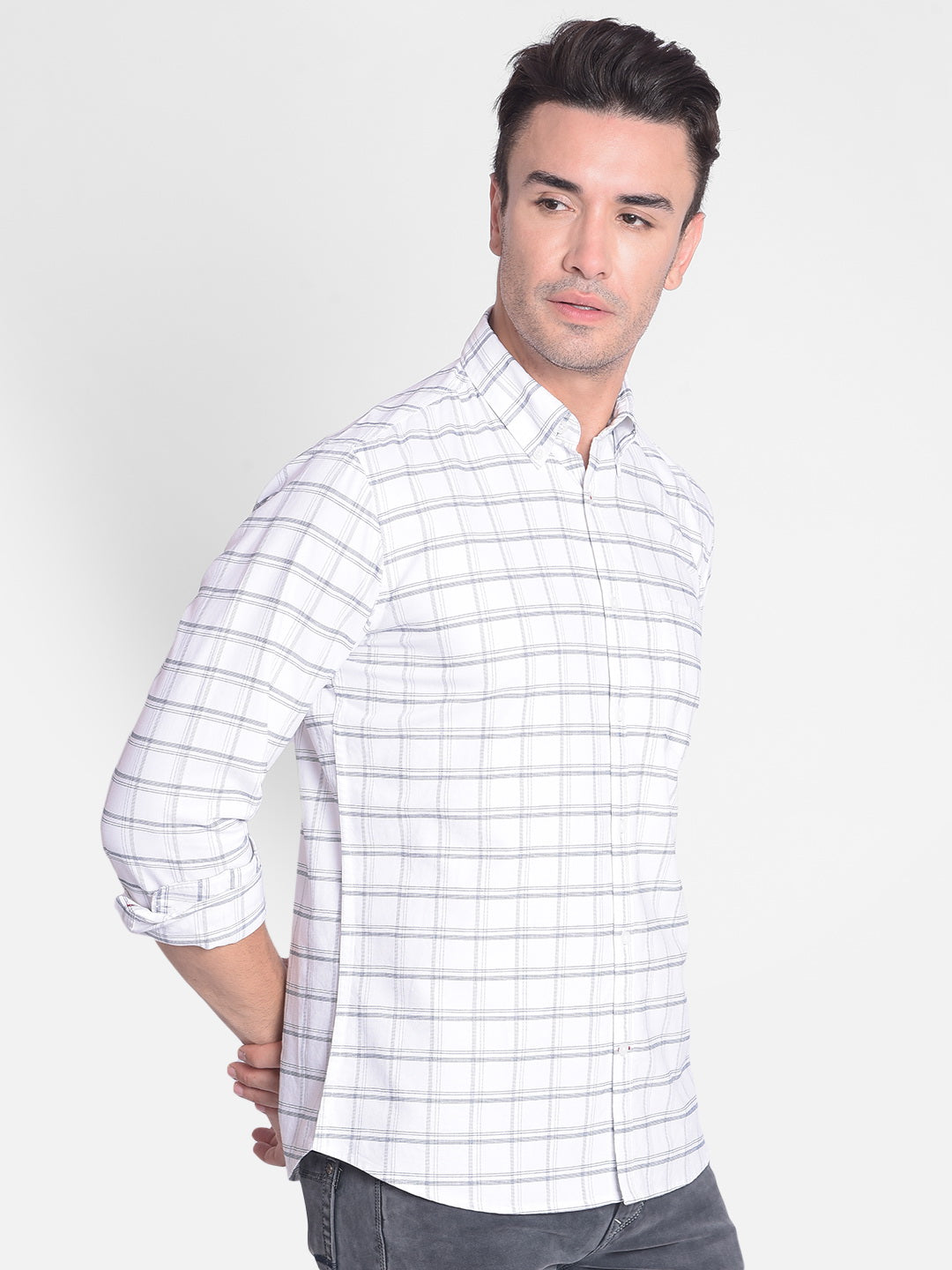 White Checked Shirt-Men Shirts-Crimsoune Club