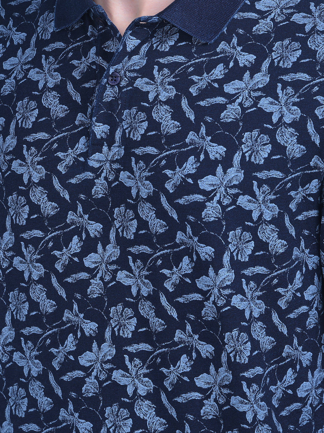 Navy Blue Floral Print T-Shirt-Men T-Shirts-Crimsoune Club