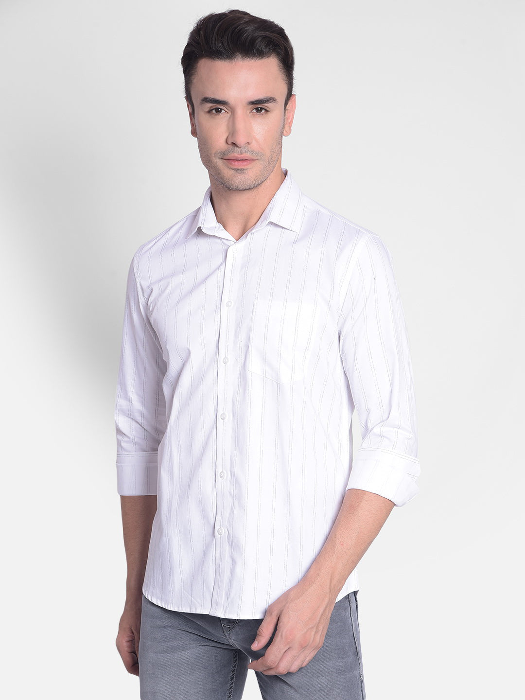 White Striped Shirt-Men Shirts-Crimsoune Club