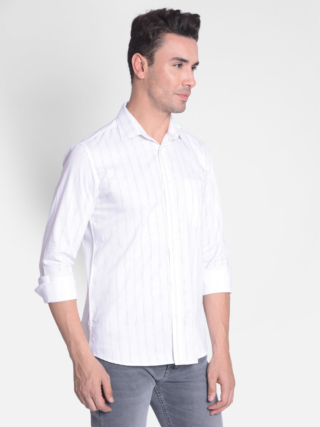 White Striped Shirt-Men Shirts-Crimsoune Club