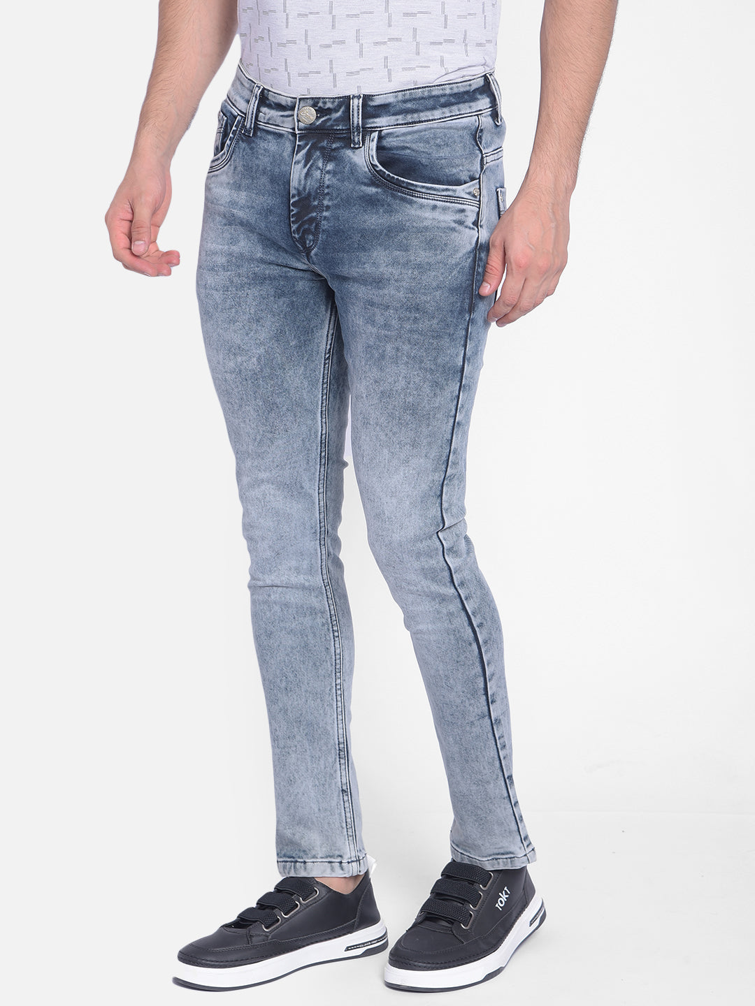Grey Heavy Fade Skinny Jeans-Men Jeans-Crimsoune Club