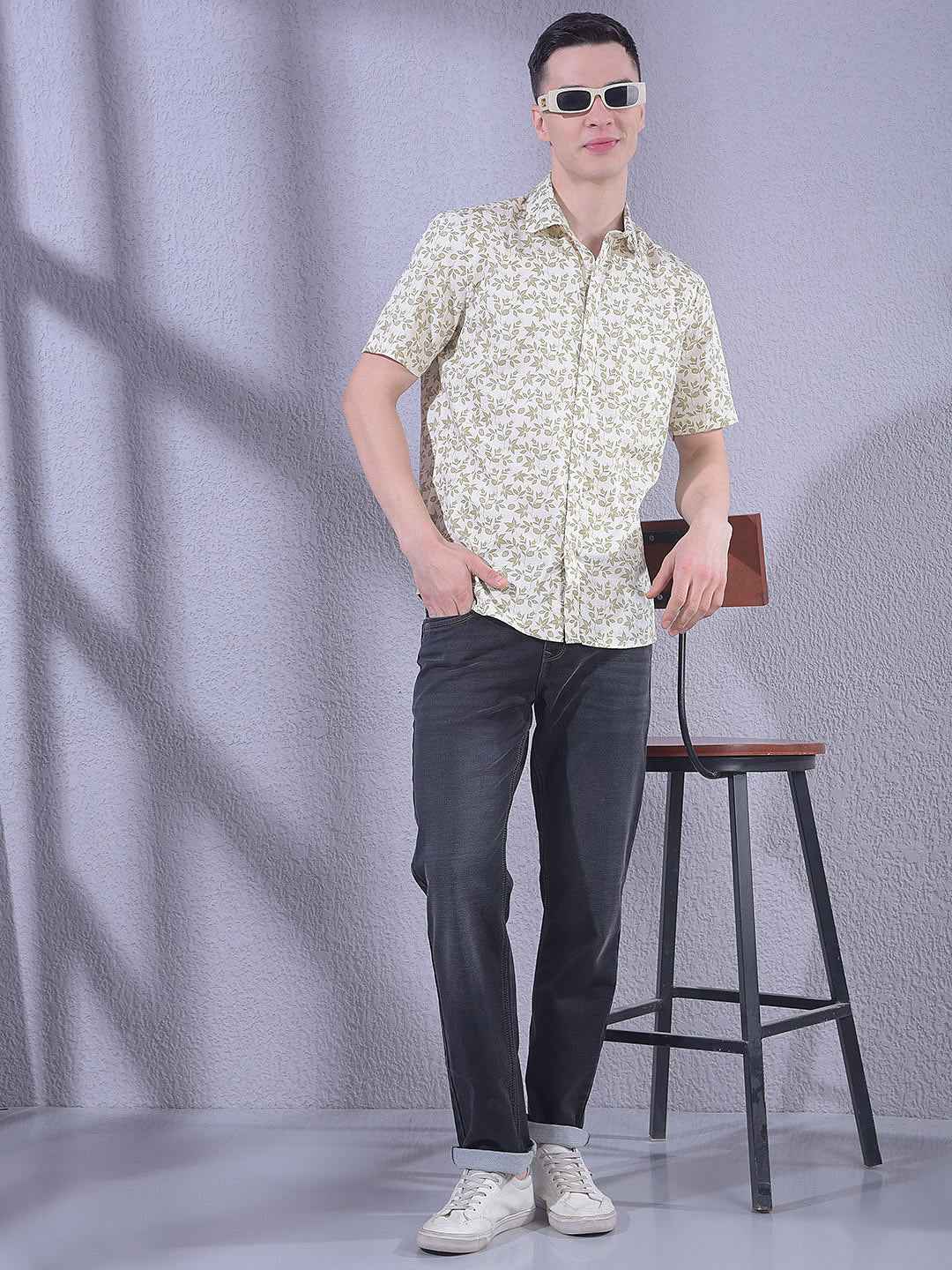 Olive Floral Print Shirt