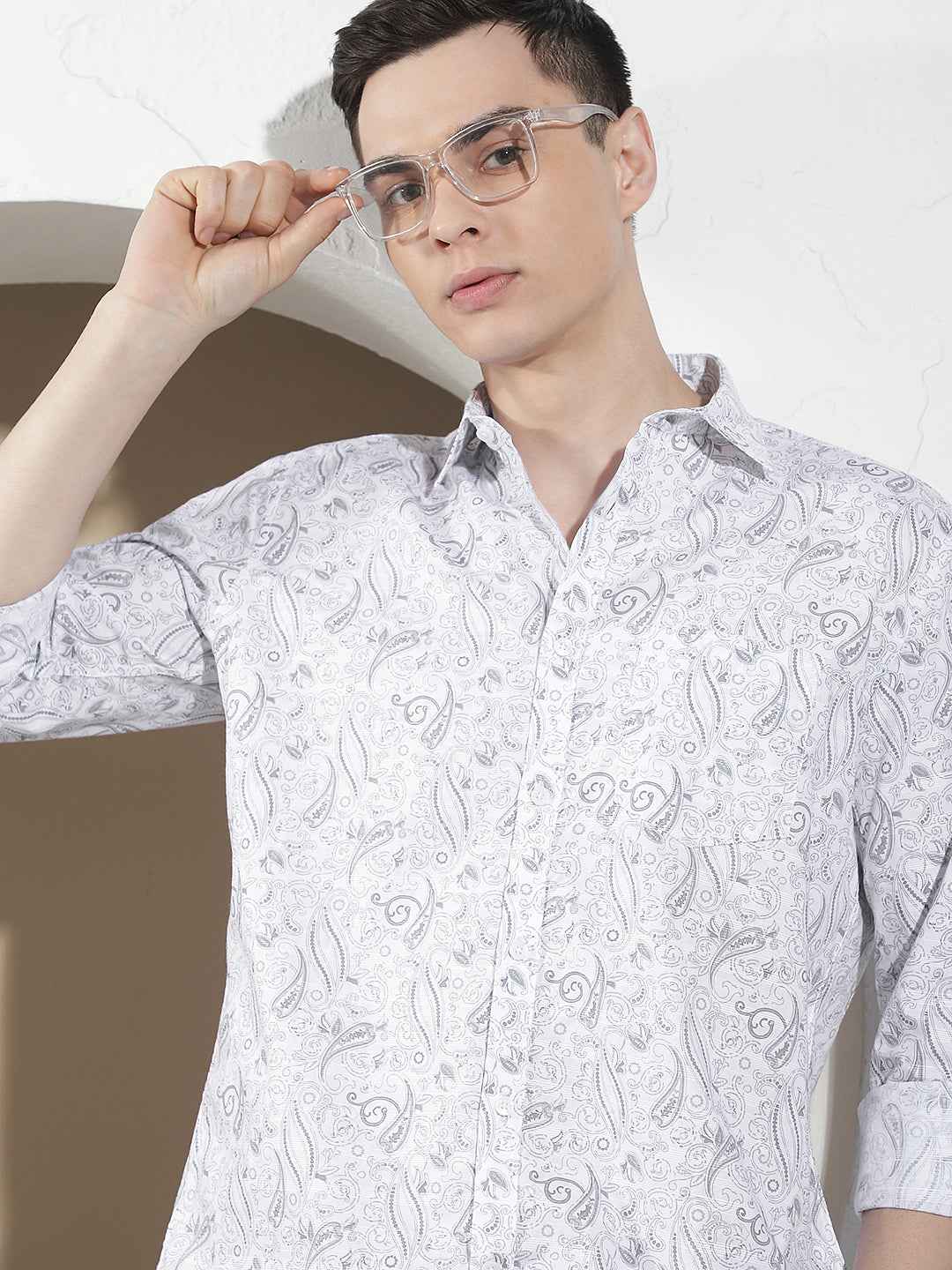 Grey Botanical Print Shirt