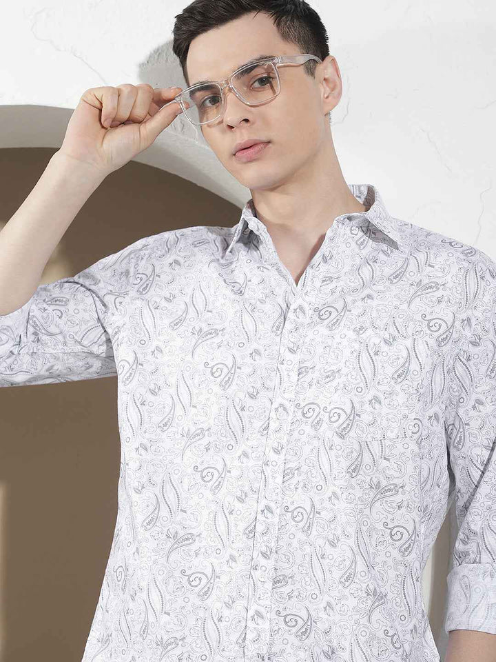 Grey Botanical Print Shirt