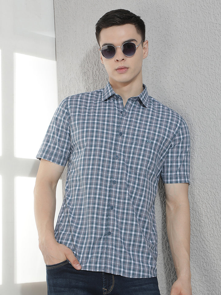 Blue Checked 100% Cotton Shirt-Men Shirts-Crimsoune Club