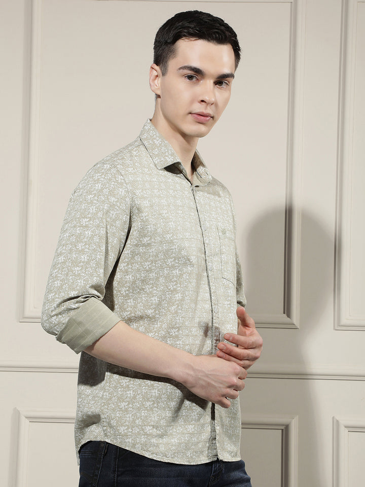 Olive Floral Print Shirt