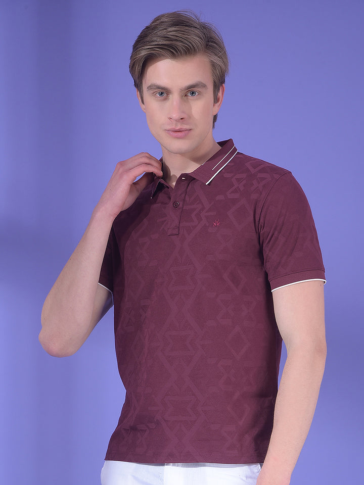 Maroon Jacquard Polo T-Shirt