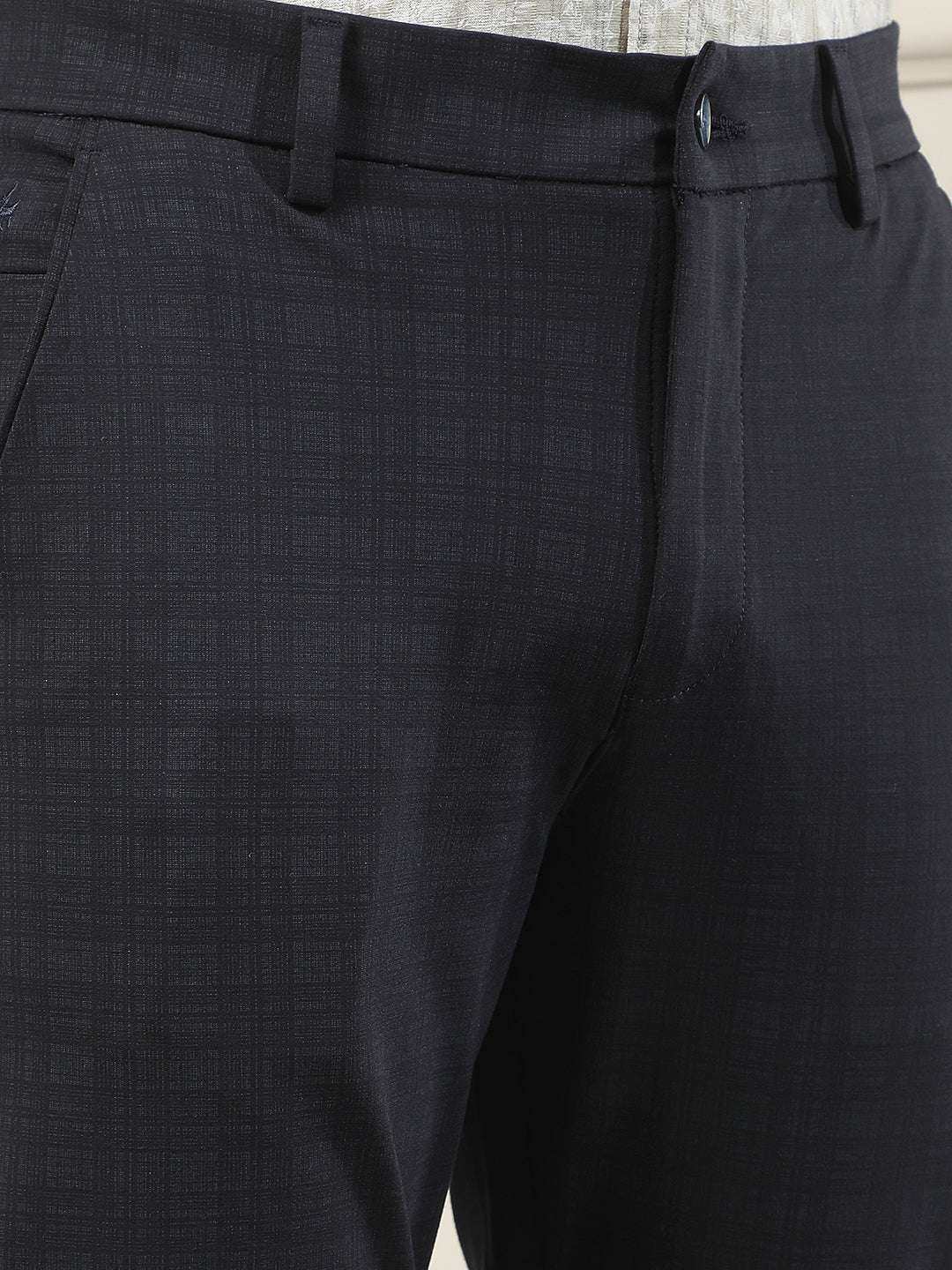 Navy Blue Checked Knitted Trousers