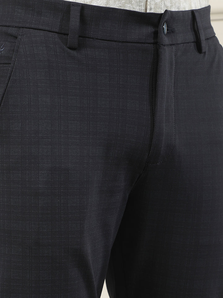 Navy Blue Checked Knitted Trousers