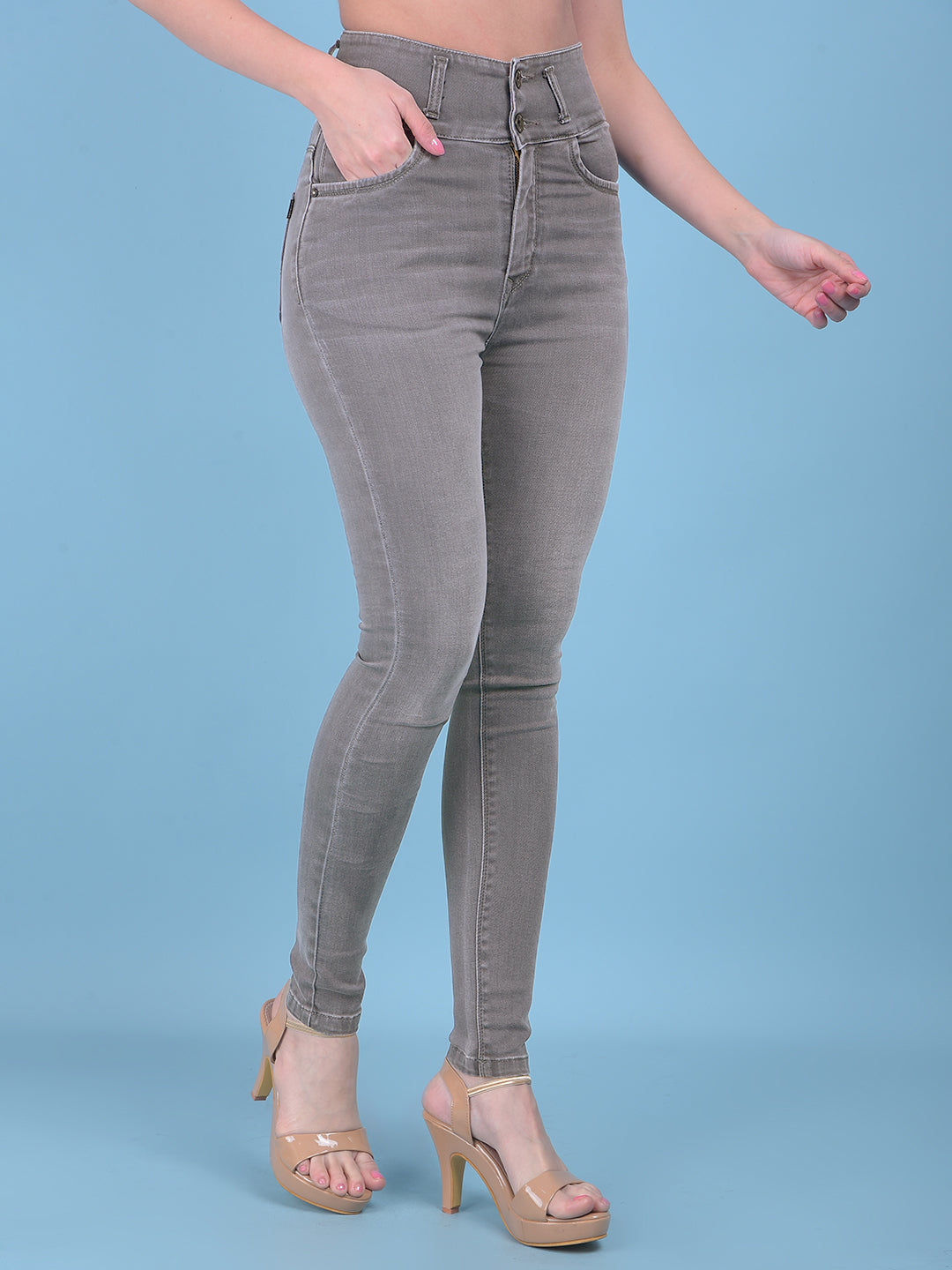 Grey High-Waist Jeans Jeans-Women Jeans-Crimsoune Club