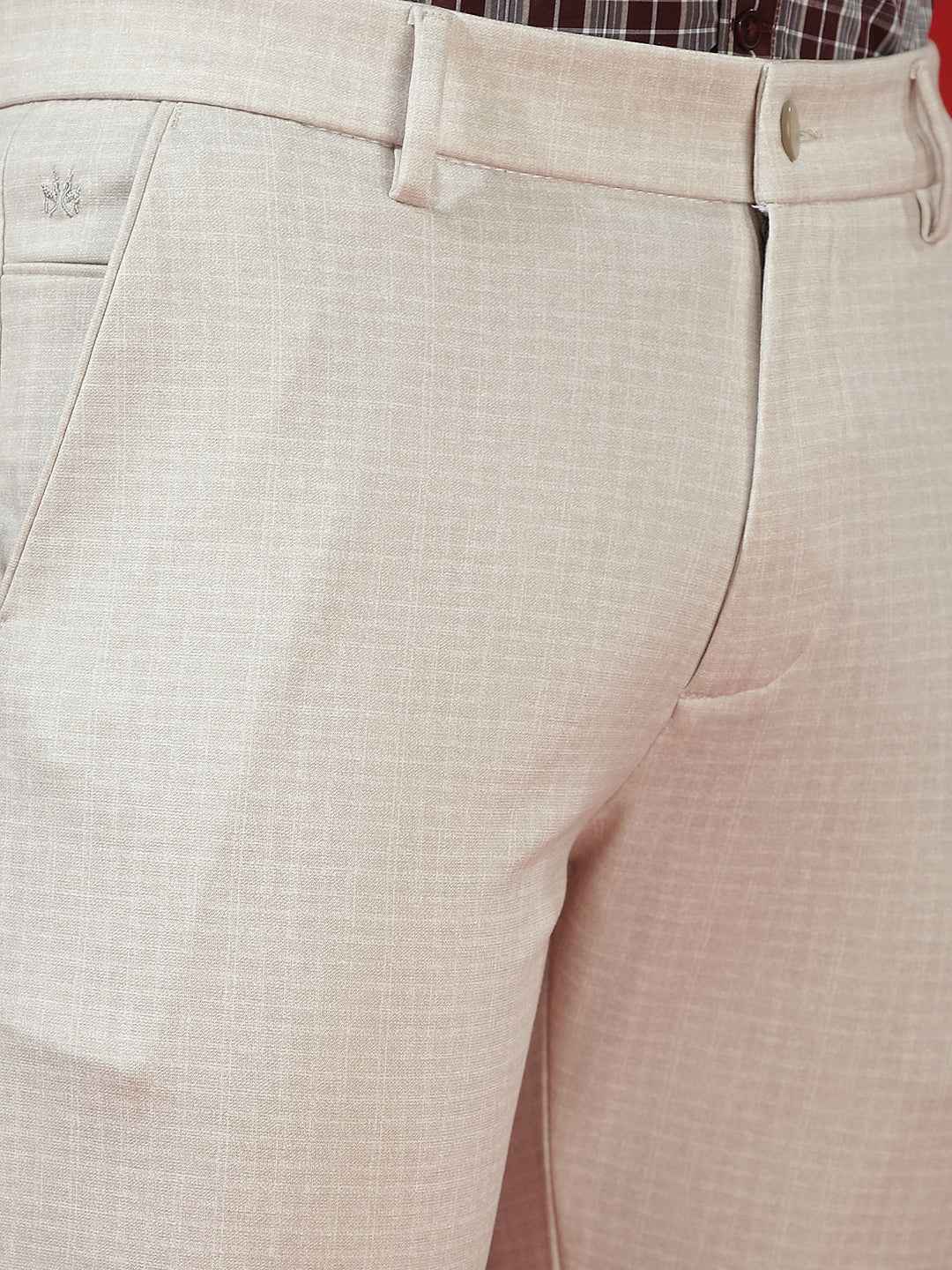 Beige Checked Knitted Trousers