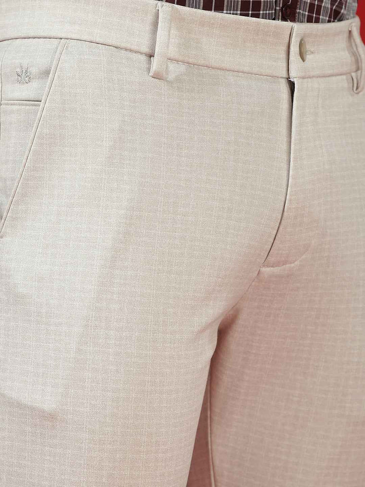 Beige Checked Knitted Trousers