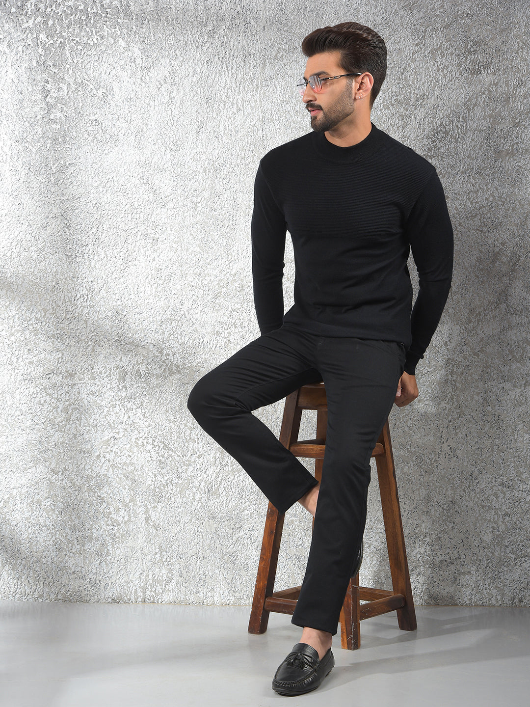 Streetwear Black Jacquard Sweater