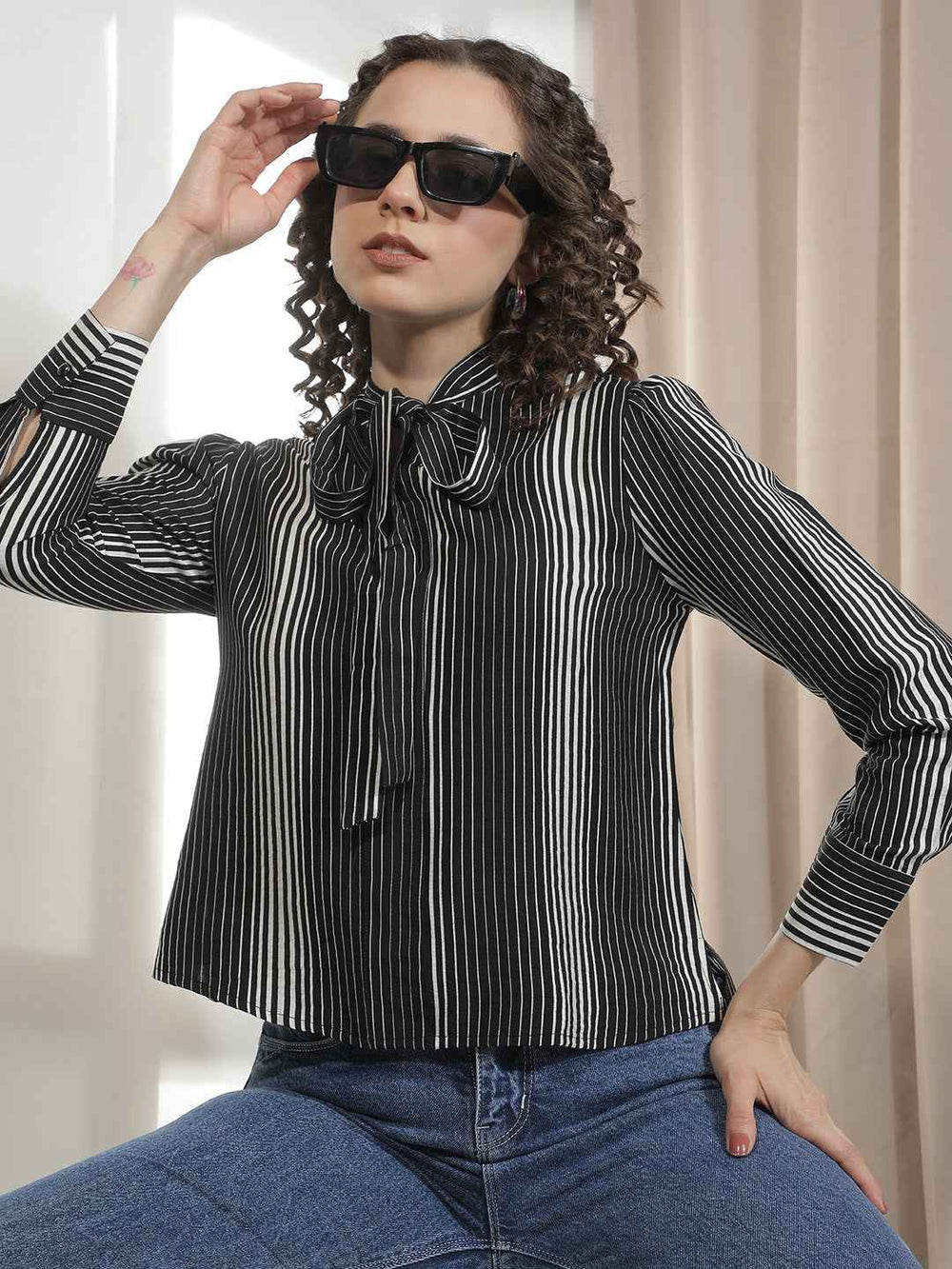 Black Vertical Striped Top