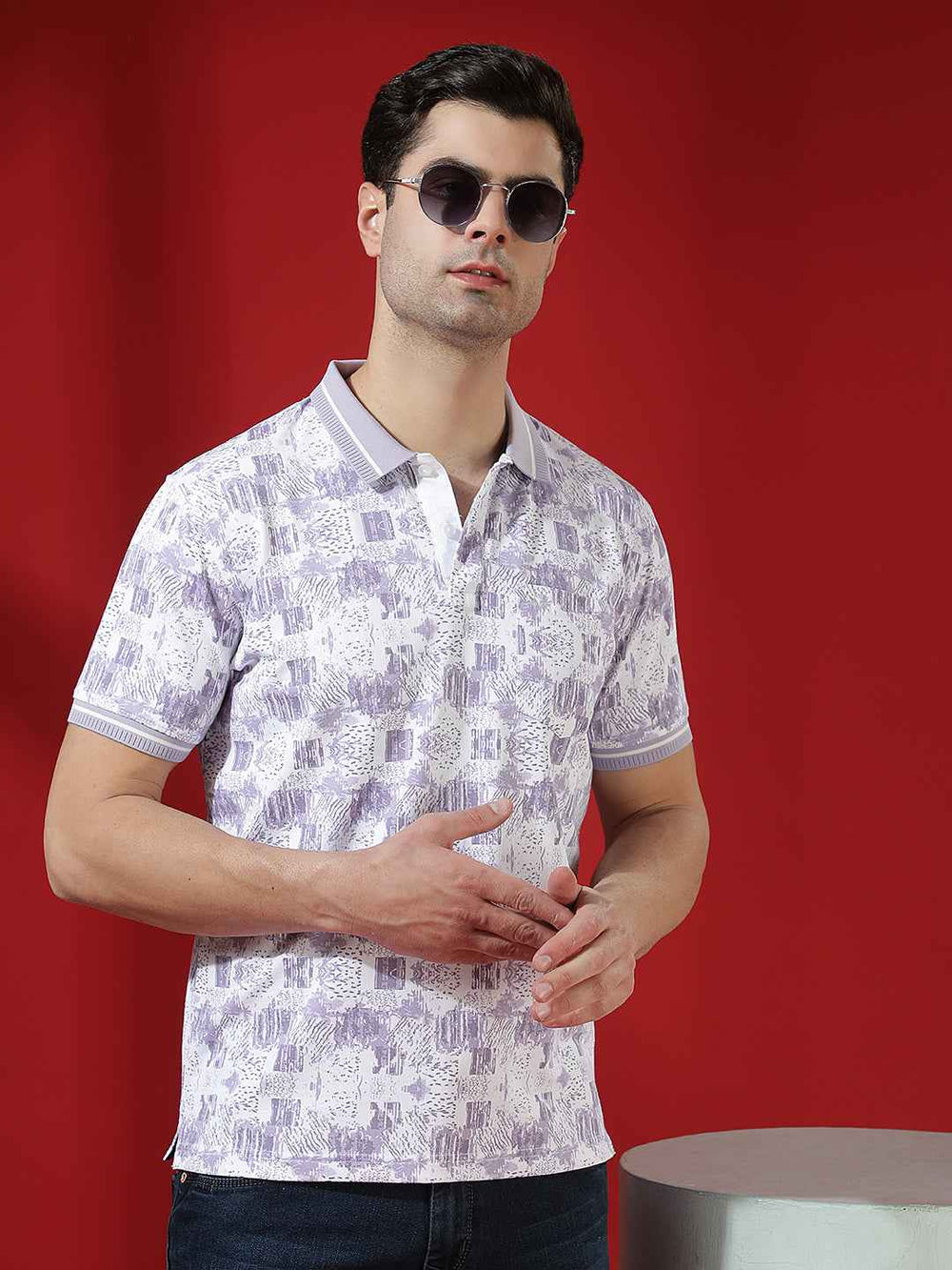 Purple Abstract Print Polo T-Shirt
