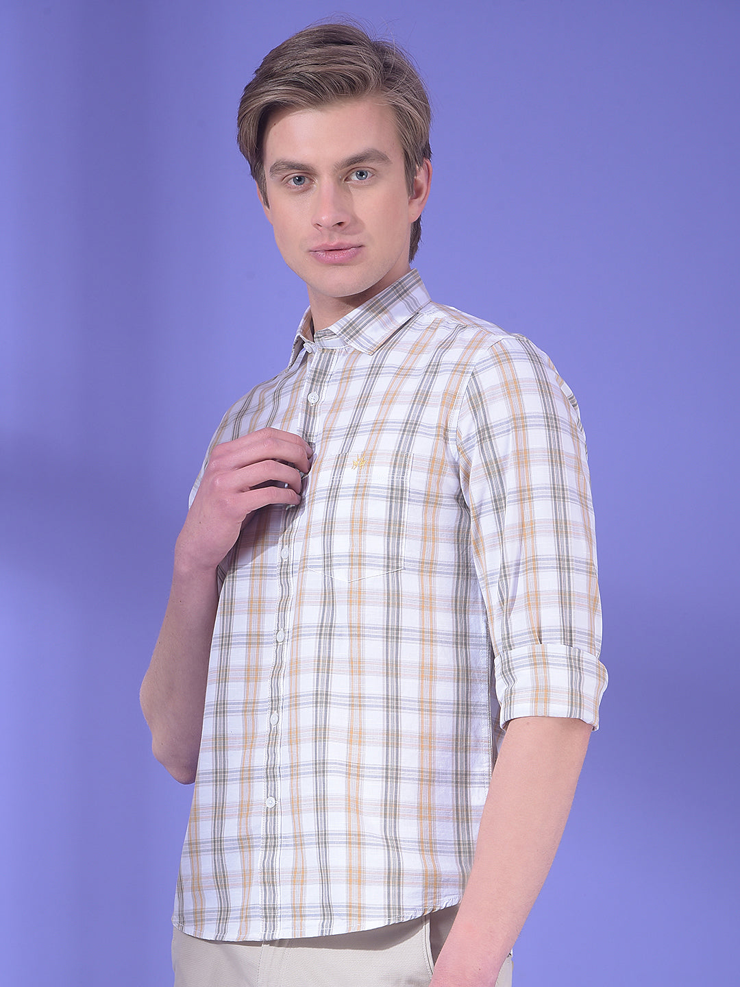 Urban Beige Checked 100% Cotton Shirt