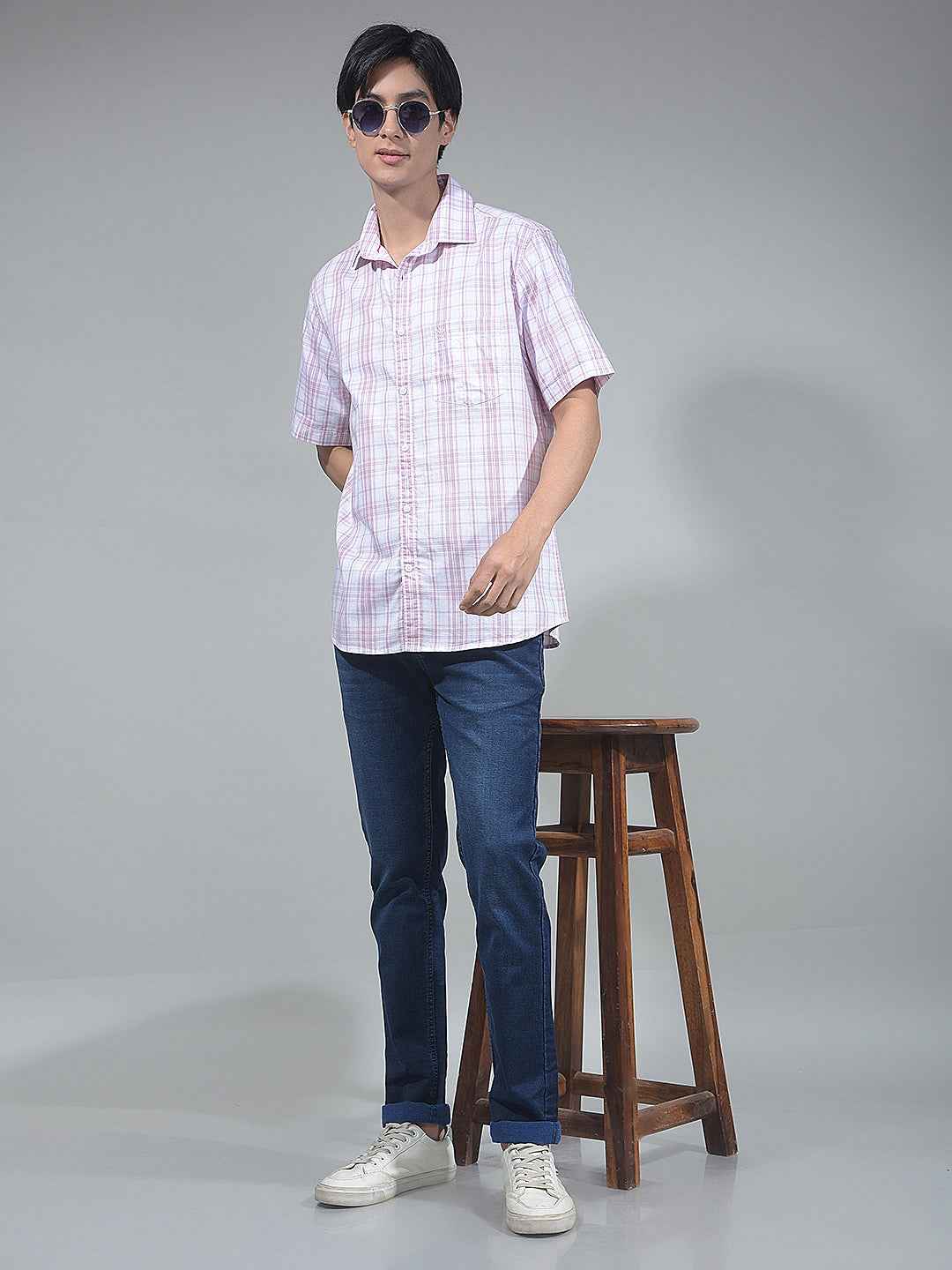 Purple Checked 100% Cotton Shirt