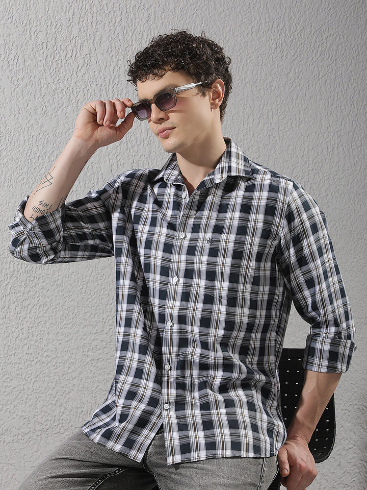 Navy Blue Checked 100% Cotton Shirt