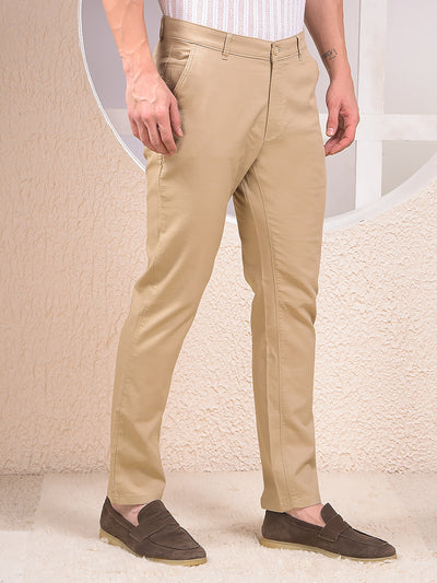Beige Textured 100% Cotton Trousers