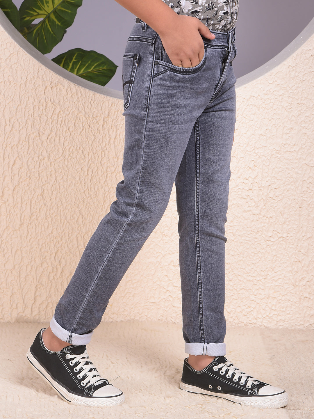 Modish Dark Wash Slim Fit Grey Jeans
