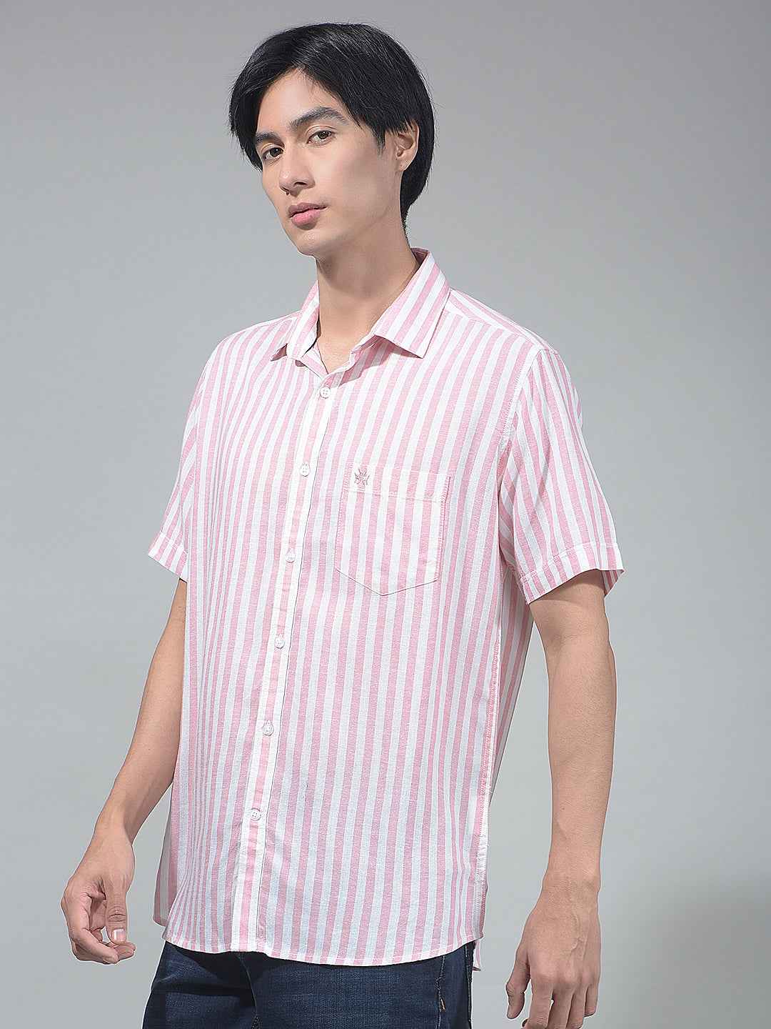 Peach Vertical Striped Linen Shirt