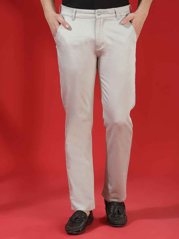 Grey 100% Cotton Geometric Print Straight Trousers