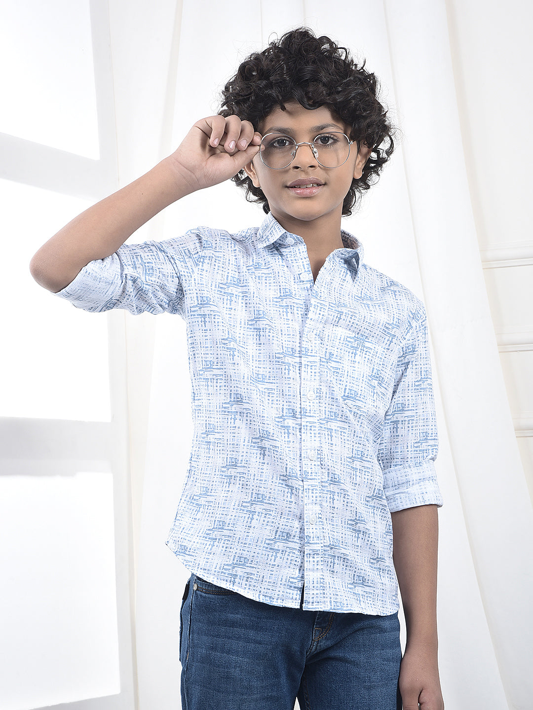 Blue Printed 100% Cotton Shirt
