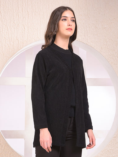 Black Printed V-Neck Open Front Shrug